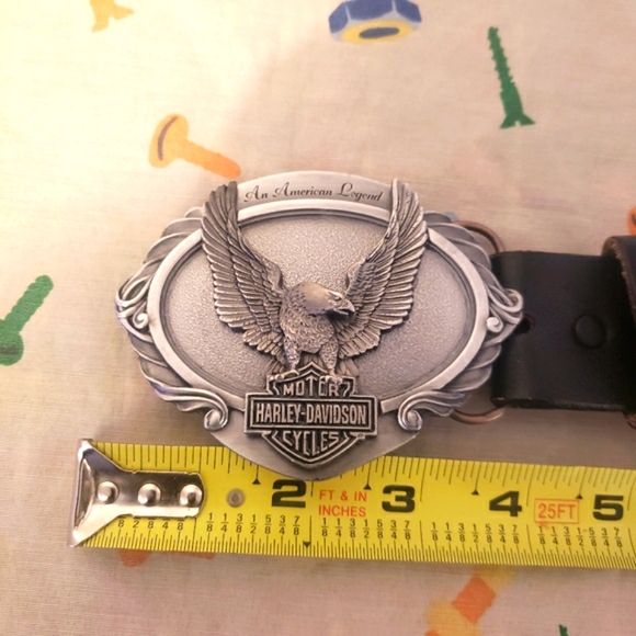 Harley Davidson Buckle And Belt Embossed Black Leather Size 44 USA - Picture 14 of 16